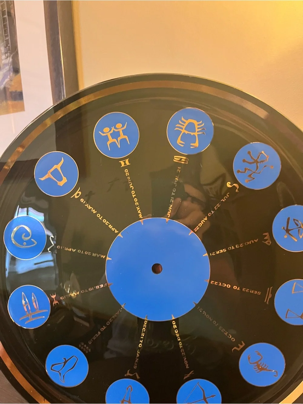 Rare Vintage MCM Large Zodiac Astrology  Glass Platter Tray Clock Face Wall Deco